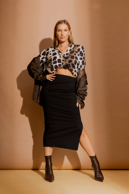 Black Ponte Ruched Miracle Skirt