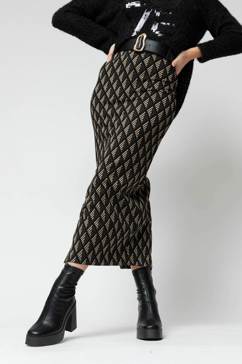 Black Taupe Geo Split Skirt