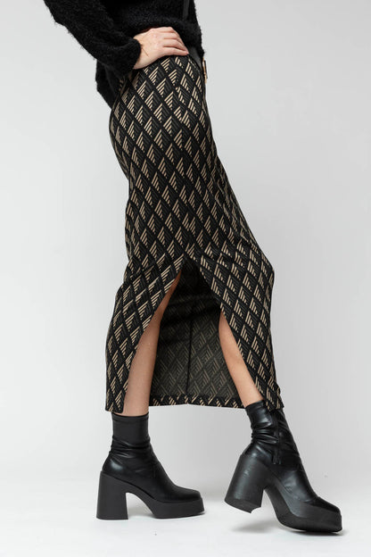 Black Taupe Geo Split Skirt