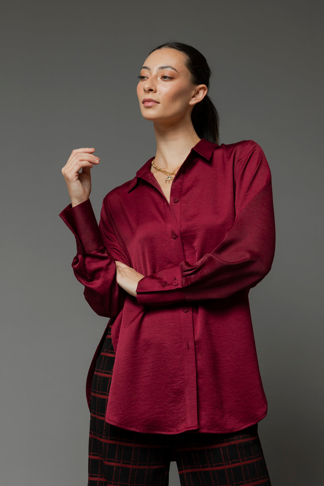 Burgundy Charlie Silky Shirt