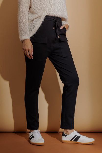 Black Premium Ponte Cargo Jogger Pant
