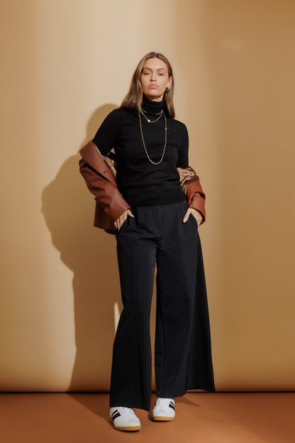 Black Fine Knit Roll Neck Black S