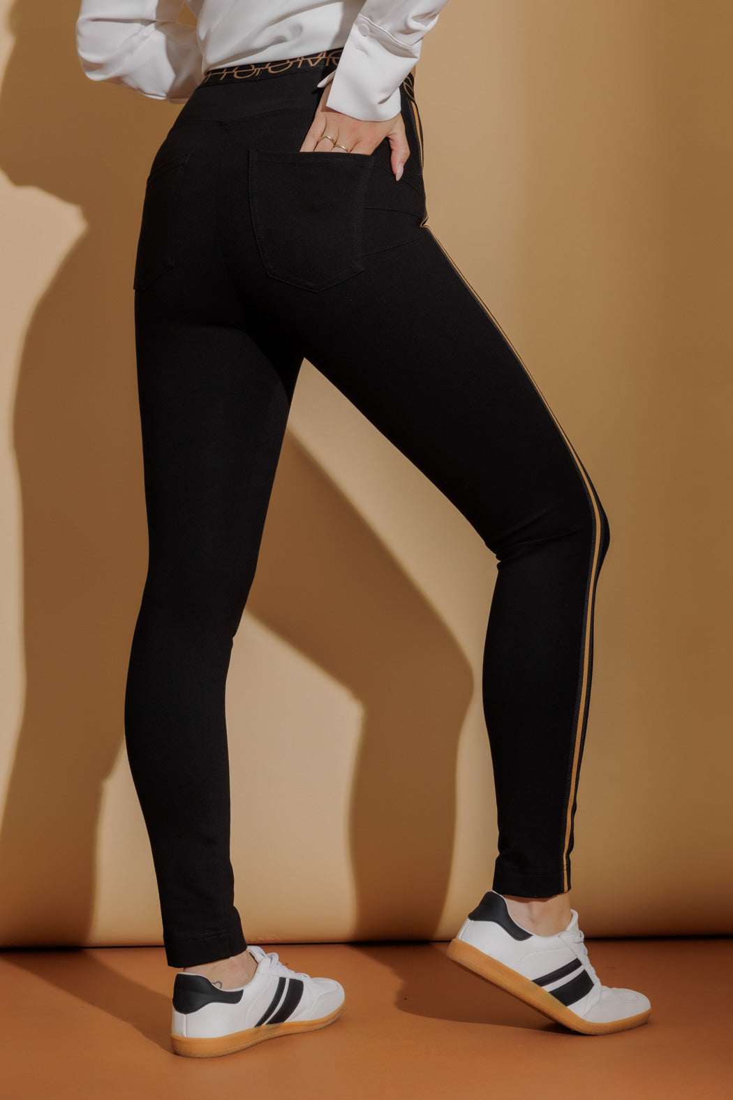 Black Ponte Stripe Miracle Pant