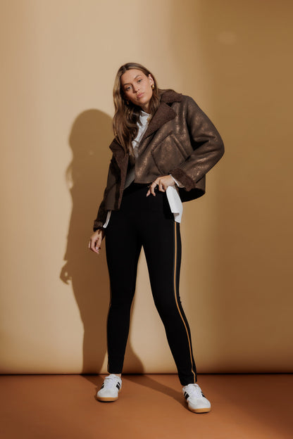 Black Ponte Stripe Miracle Pant