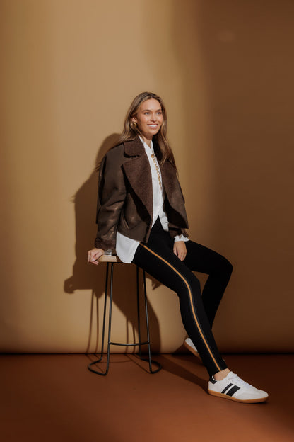 Black Ponte Stripe Miracle Pant