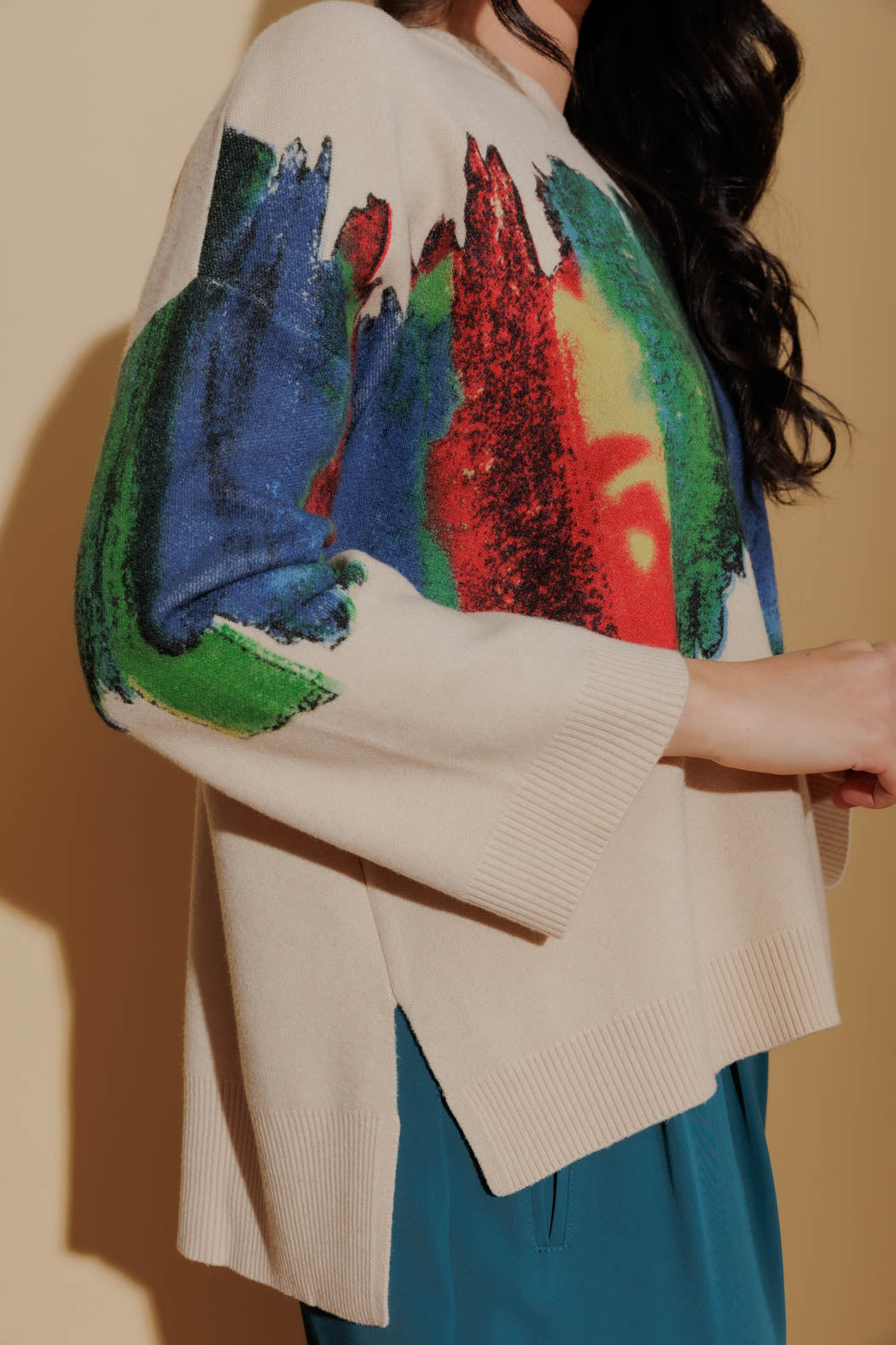 Beige Rainbow Knit Jumper Beige S