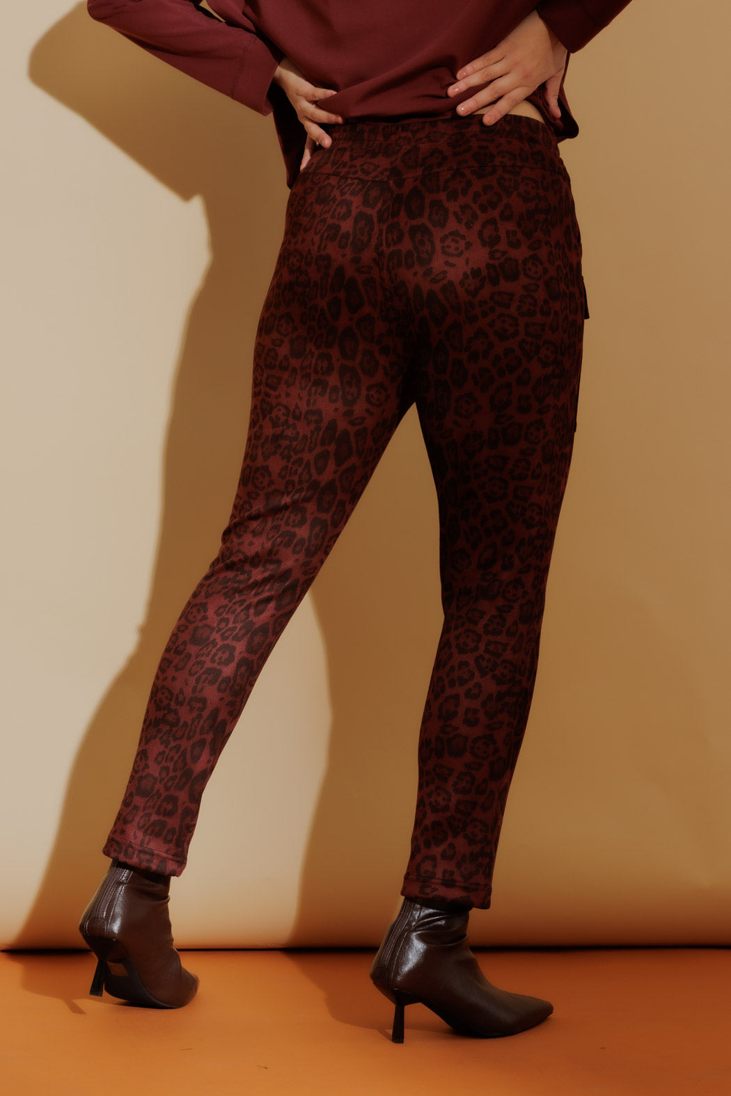 Burgundy Animal Suede Cargo Jogger Pant
