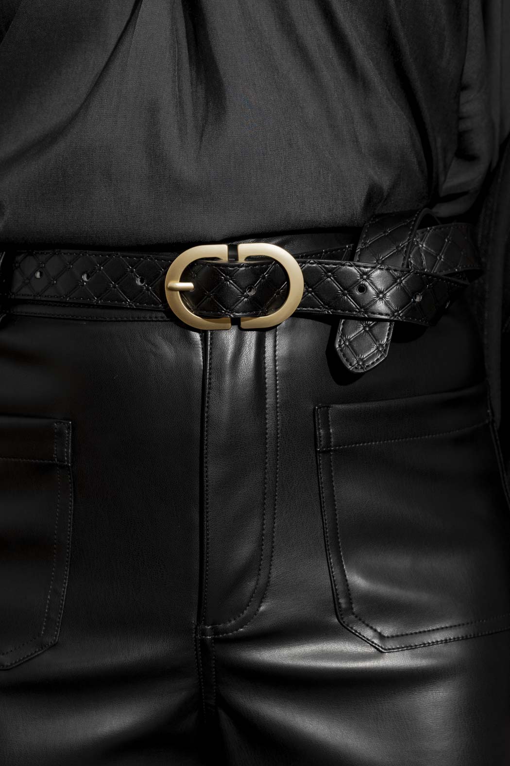 Black Embossed Classic Belt Black O/S