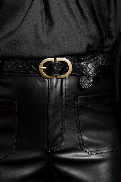 Black Embossed Classic Belt Black O/S