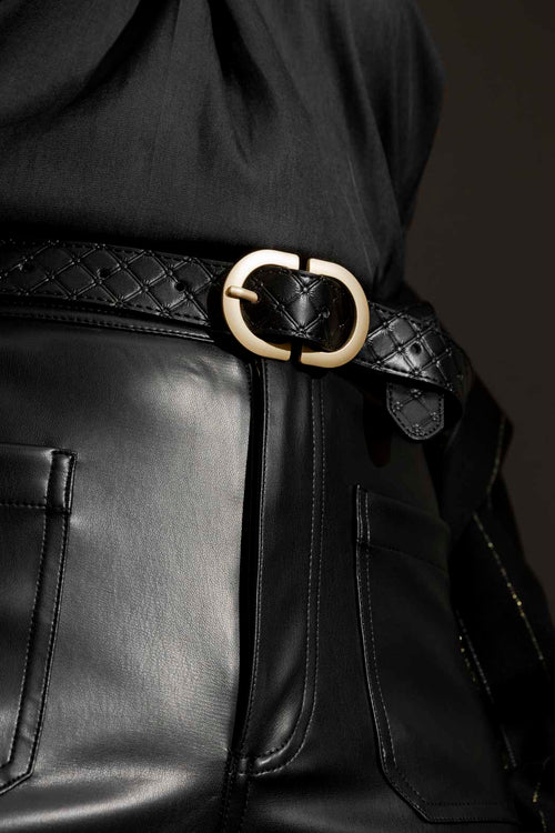 Black Embossed Classic Belt Black O/S