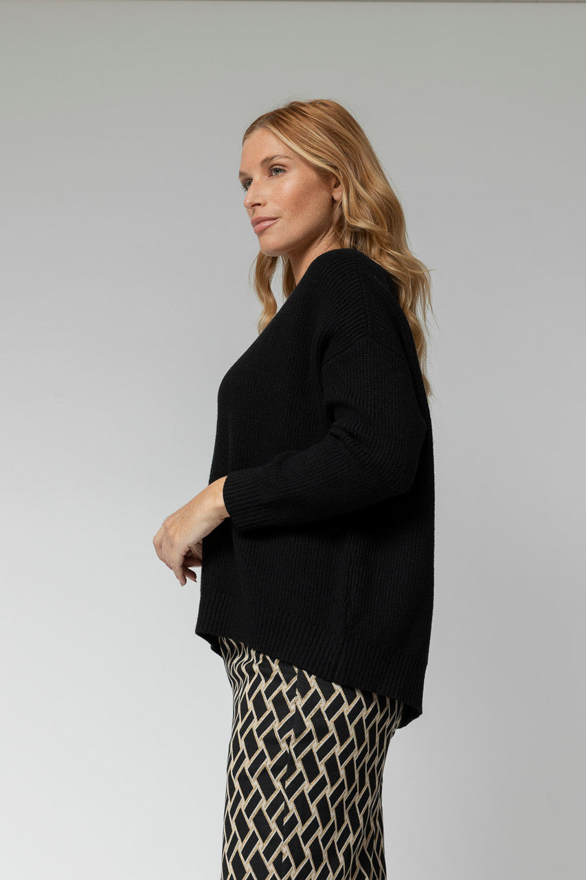 Black Slouch V Neck Jumper