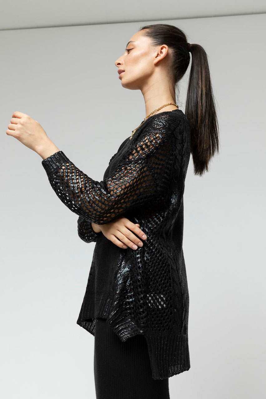 Black Crochet Foil Knit