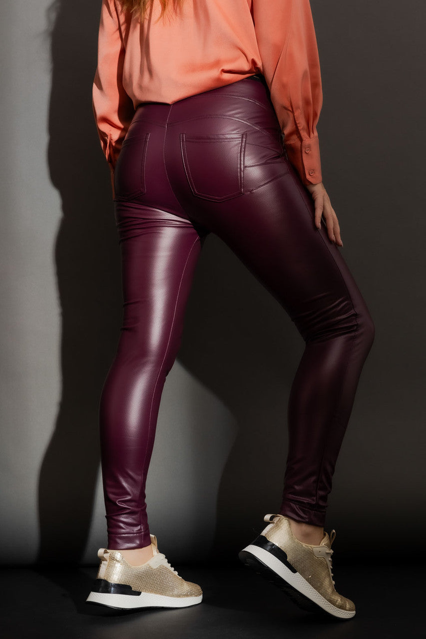 Burgundy Croc Coated Miracle Pant