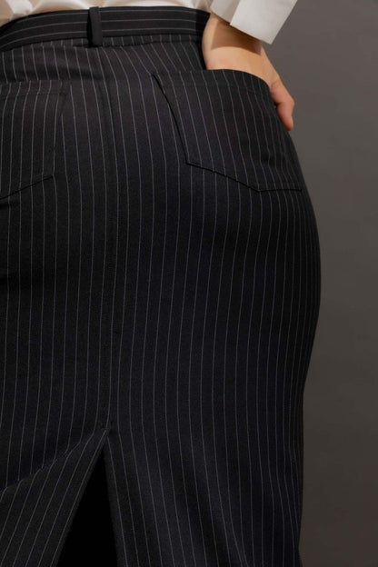 Black Stripe Belted Skirt Black Stripe