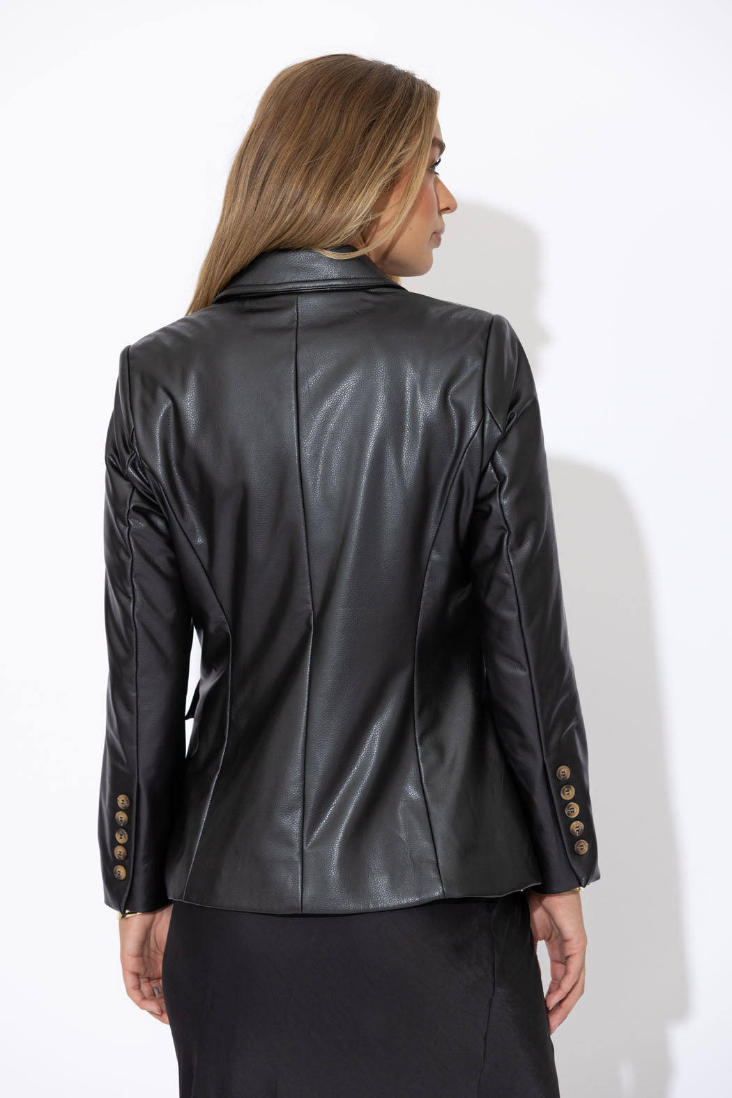 Black Faux Leather Sisca Blazer