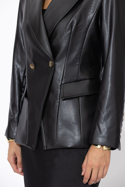 Black Faux Leather Sisca Blazer