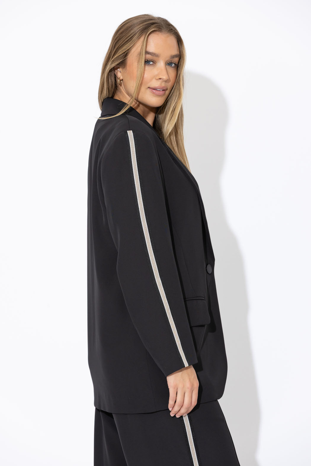 Black Euro Stripe Boyfriend Blazer