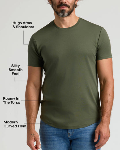 Pima Cotton Blend Curved Hem Crew 2-Pack