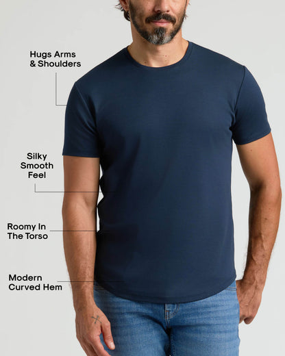 Pima Cotton Blend Curved Hem Crew 2-Pack