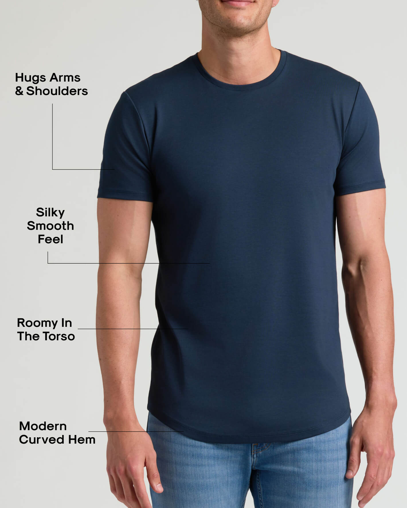 Navy Tall Pima Cotton Blend Curved Hem Crew