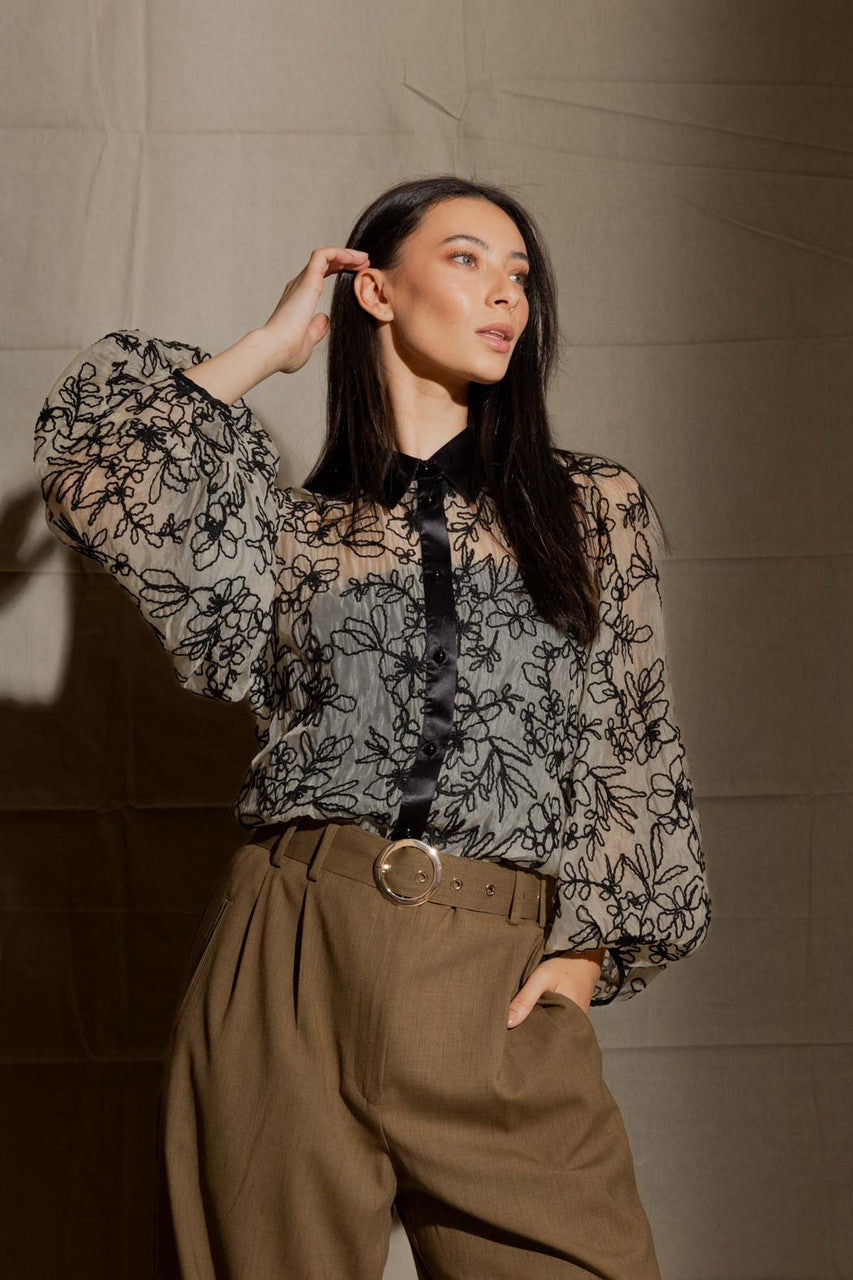 Black/Ivory Balloon Sleeve Shirt