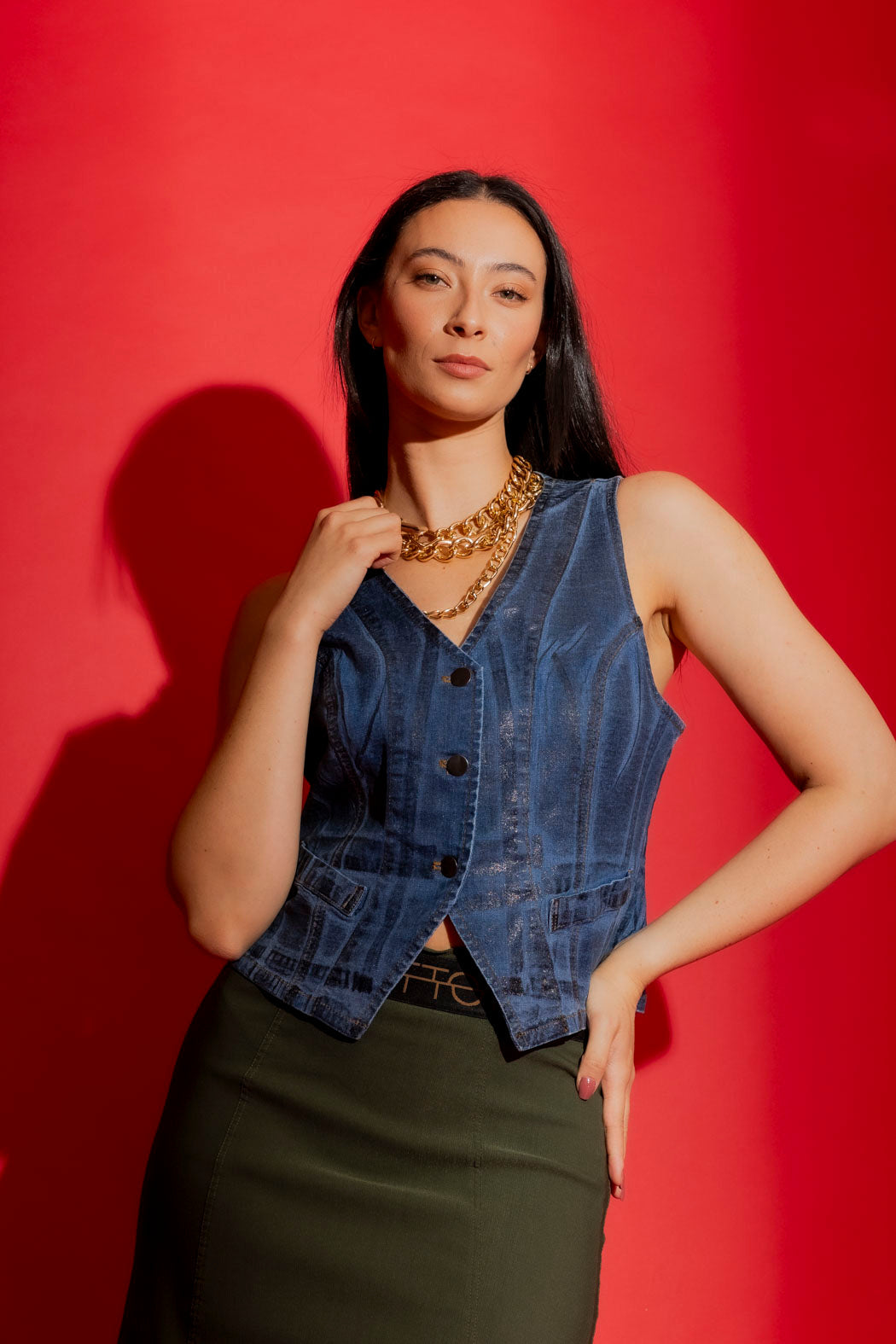Black Foil Denim Vest