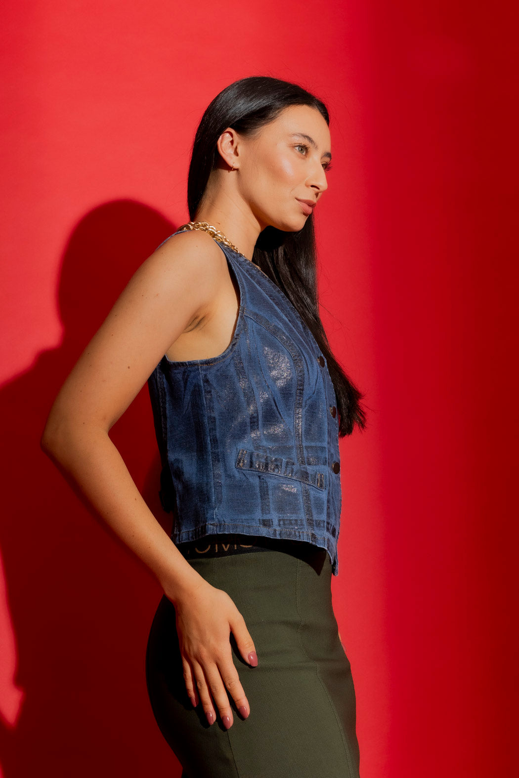 Black Foil Denim Vest