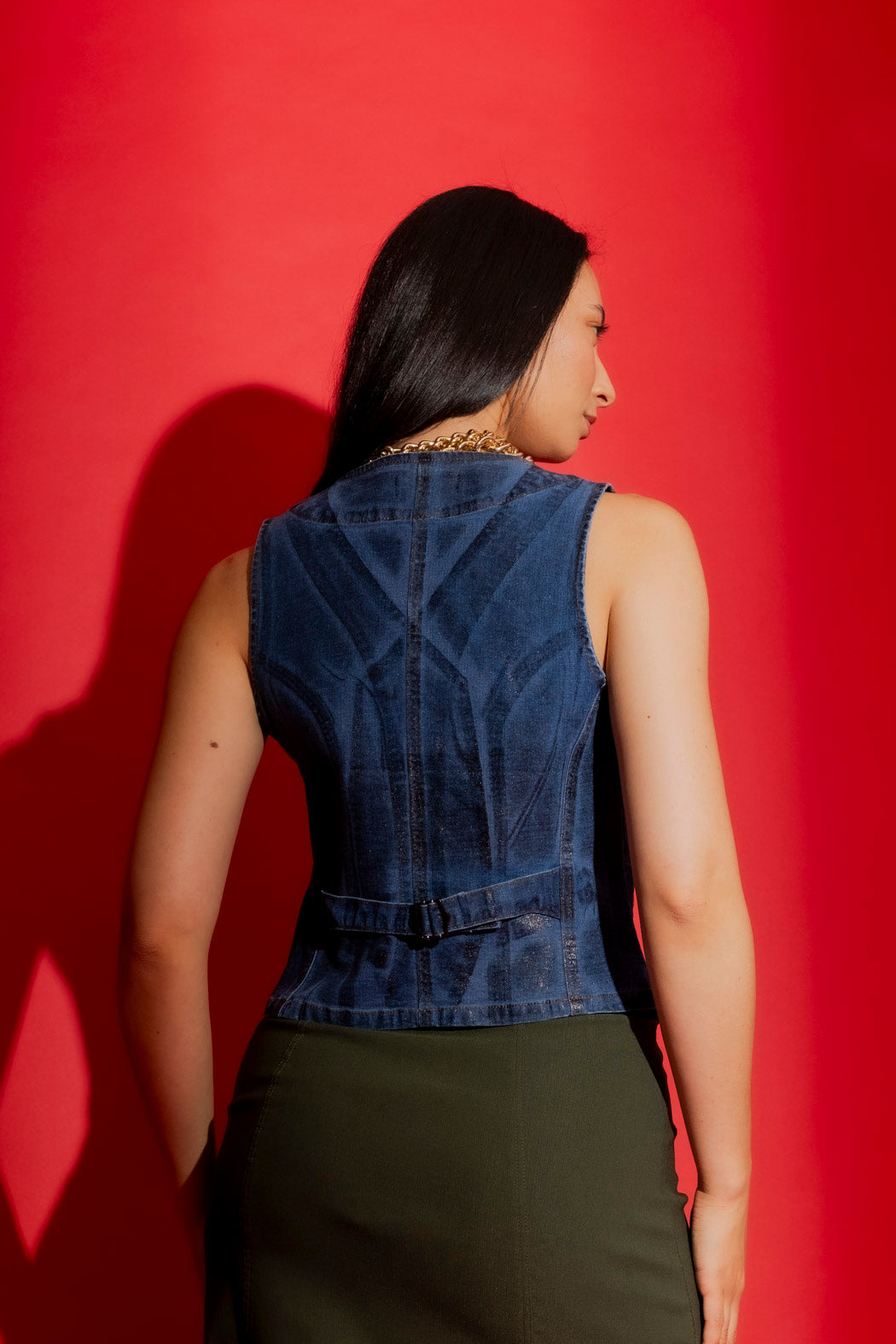 Black Foil Denim Vest