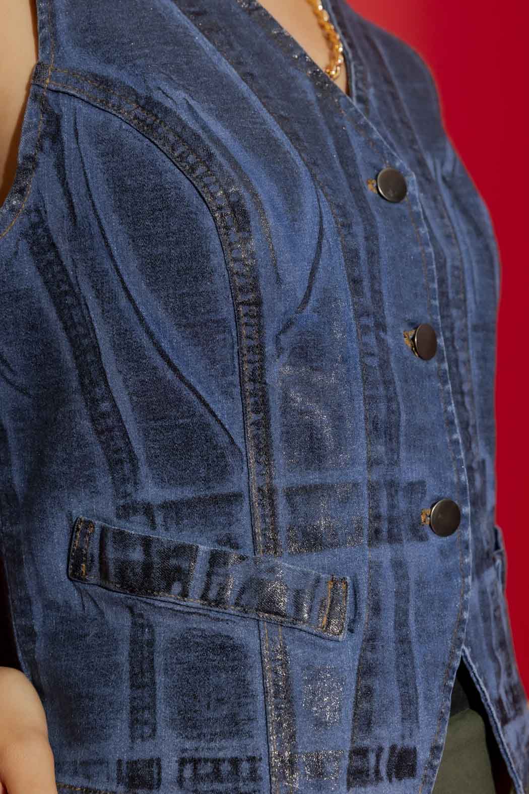 Black Foil Denim Vest