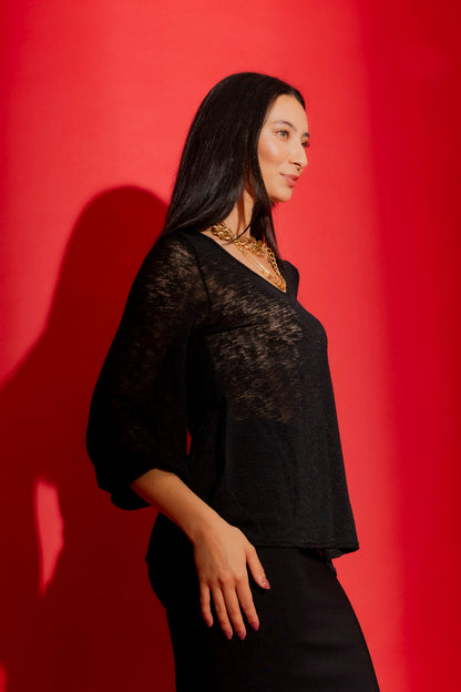 Black Fine Knit Safari Top