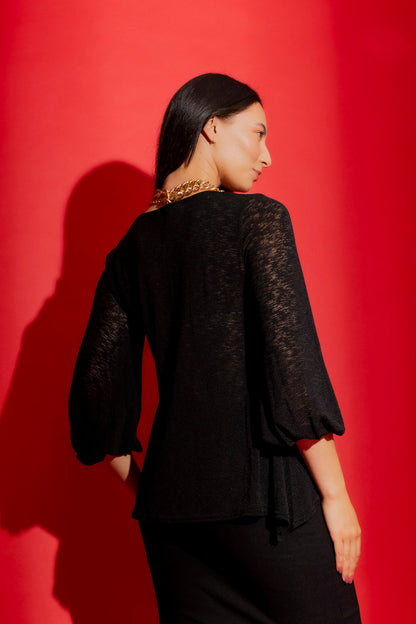 Black Fine Knit Safari Top
