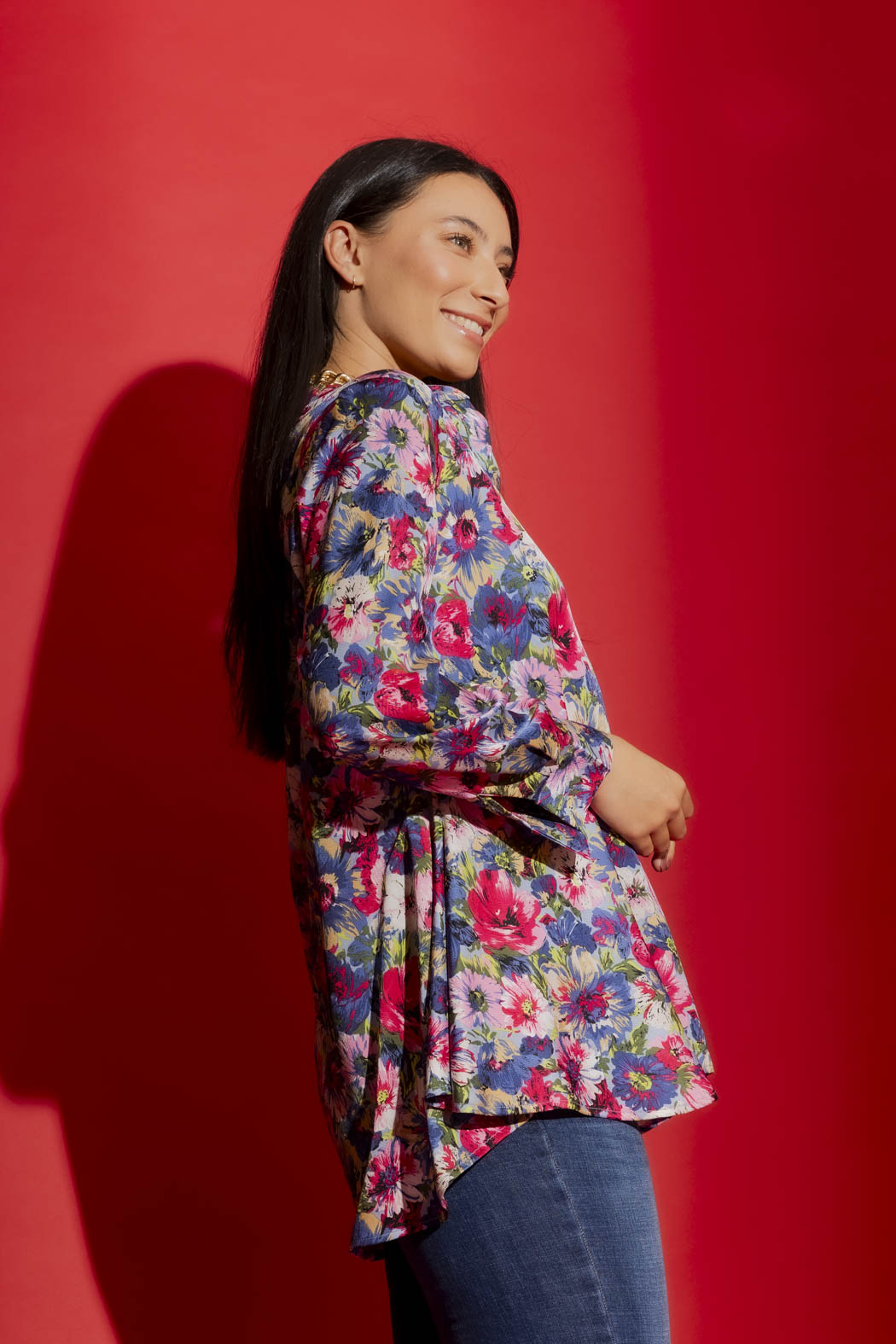 Blue Floral Stand Collar Shirt Blue Floral