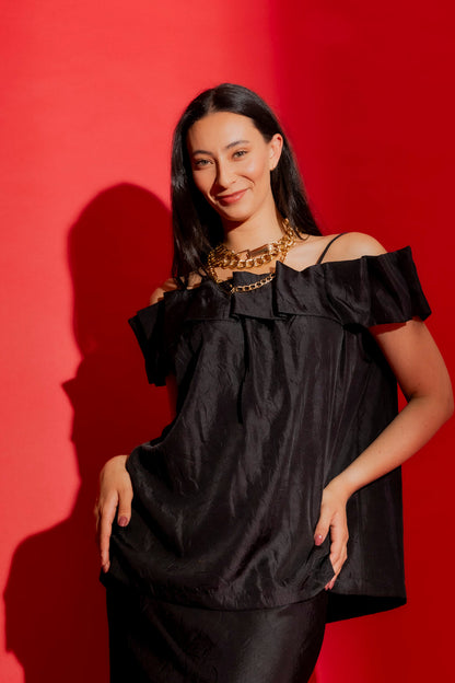 Black Off Shoulder Ruffle Top