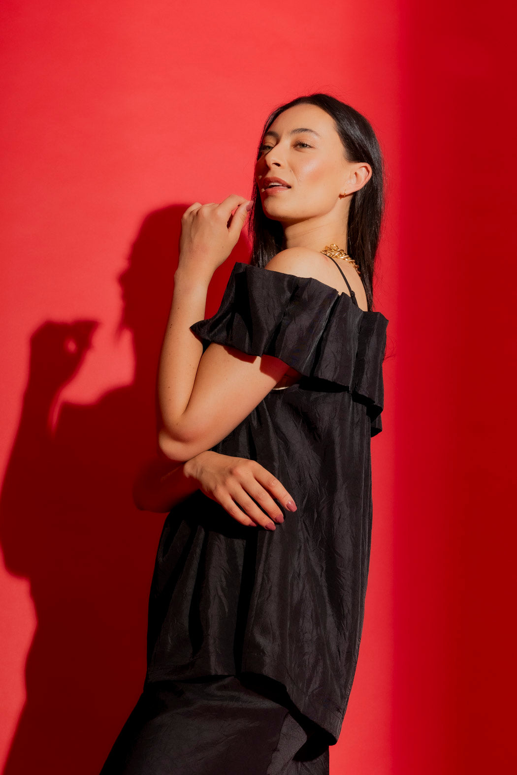 Black Off Shoulder Ruffle Top