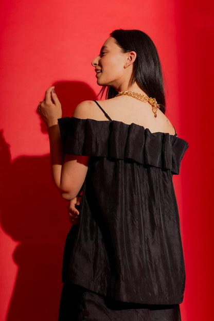 Black Off Shoulder Ruffle Top