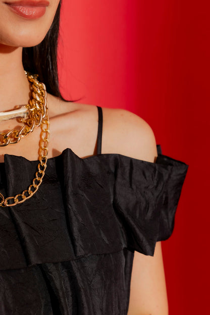 Black Off Shoulder Ruffle Top