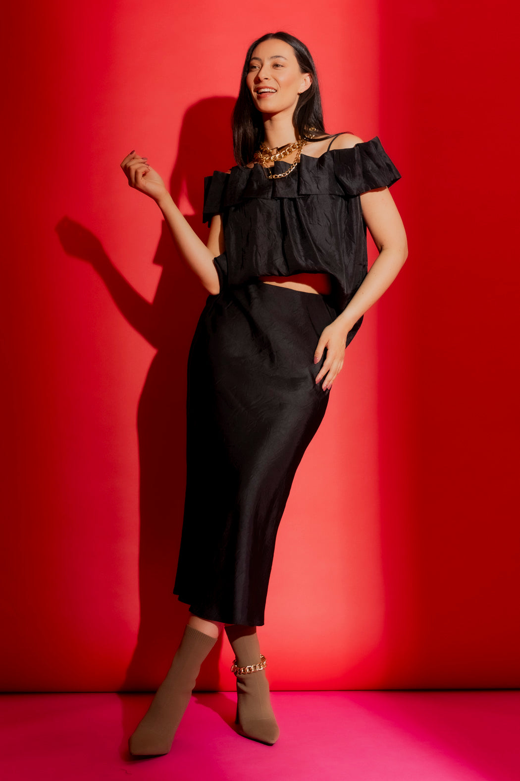 Black Off Shoulder Ruffle Top