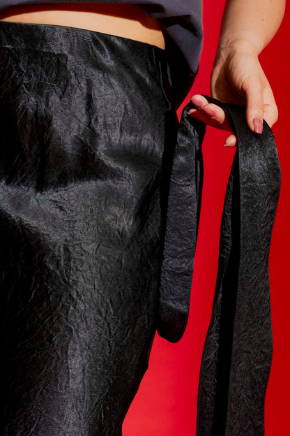 Black Bias Belted Skirt