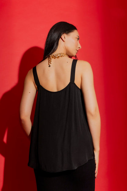 Black Silky Wide Strap Cami