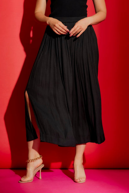 Black Silky Pleat Skirt