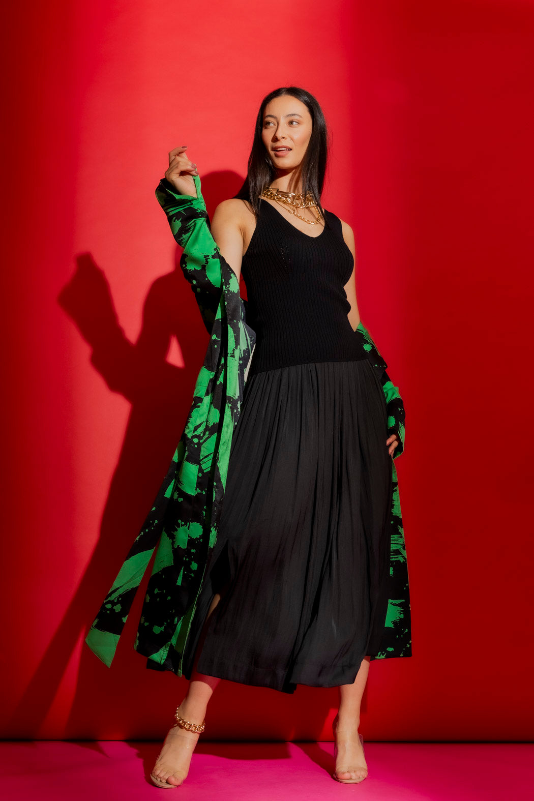 Black Silky Pleat Skirt
