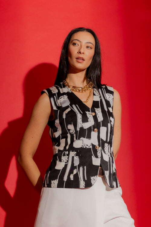 Black/White Tailored Vest