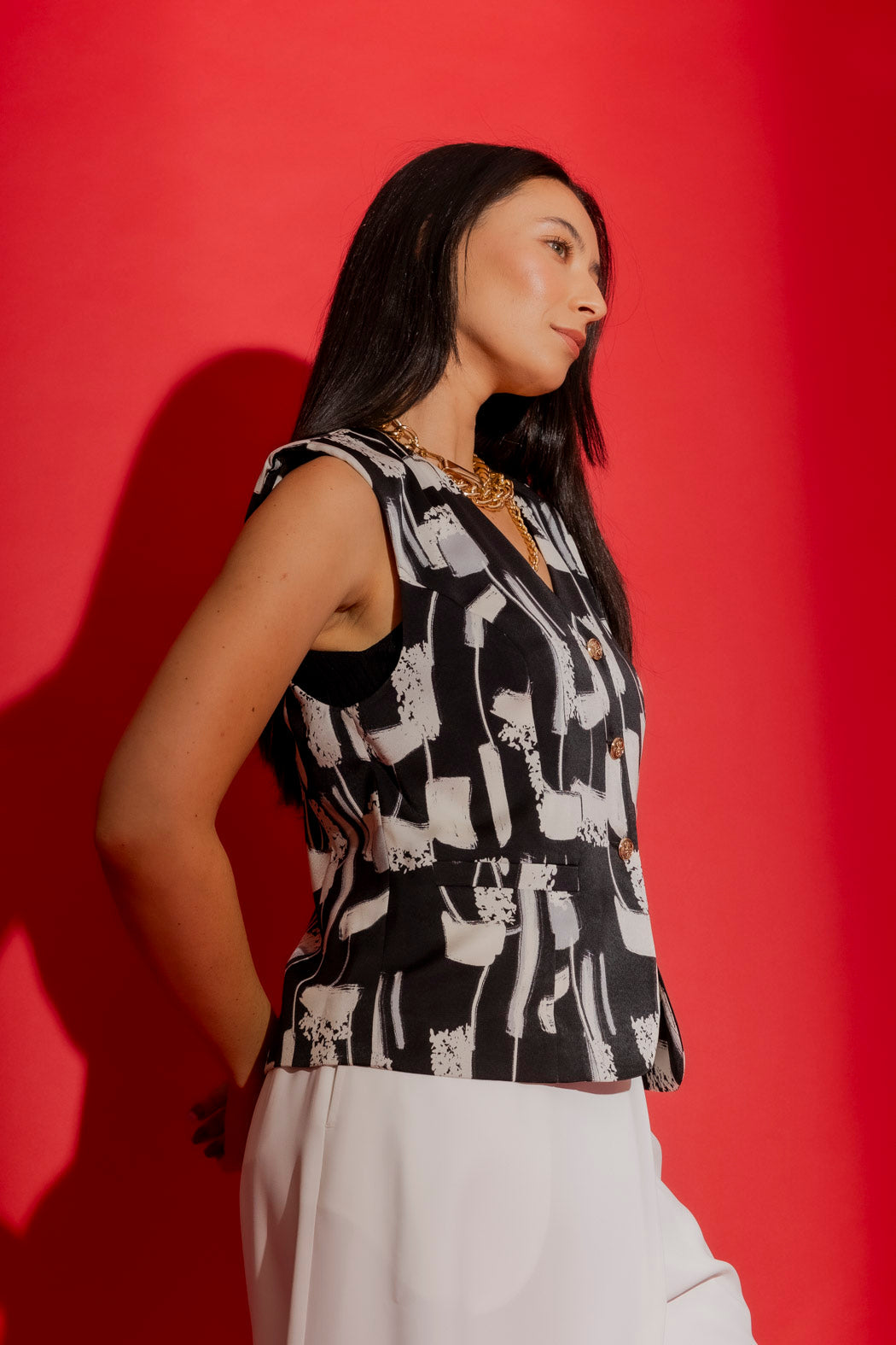 Black/White Tailored Vest