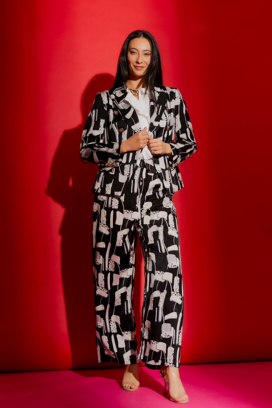Black/White Sisca Midi Blazer