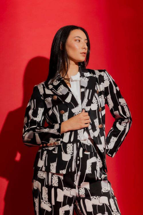 Black/White Sisca Midi Blazer