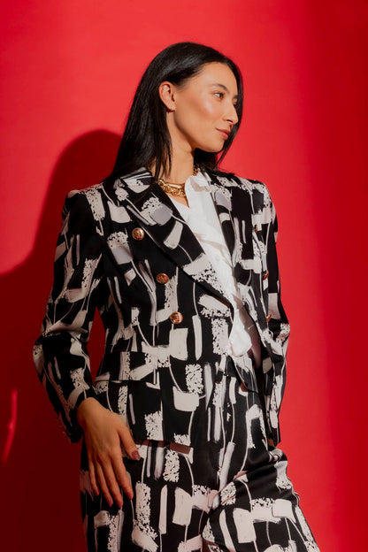 Black/White Sisca Midi Blazer