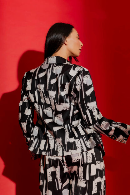 Black/White Sisca Midi Blazer