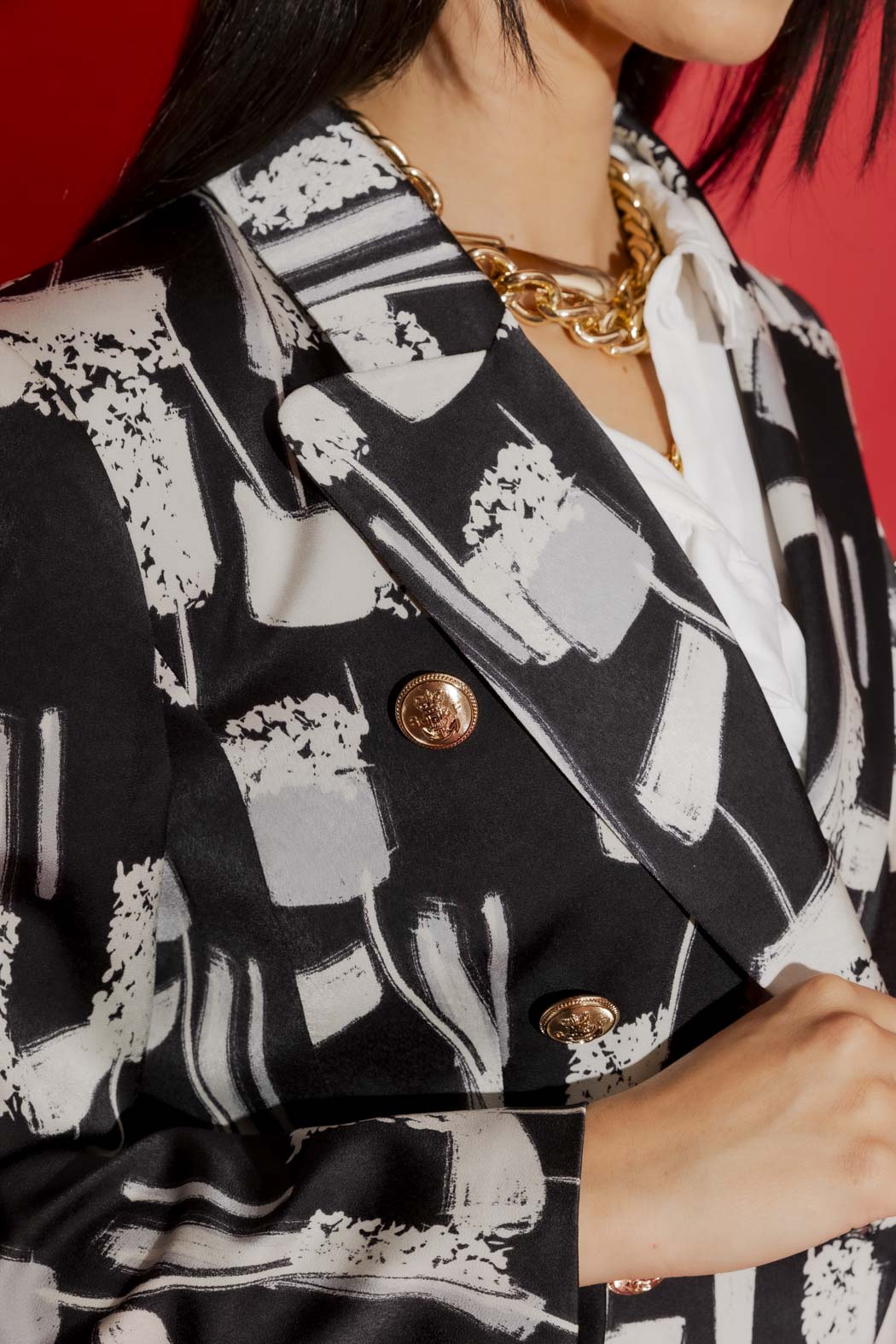 Black/White Sisca Midi Blazer