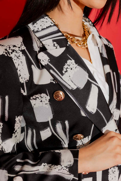 Black/White Sisca Midi Blazer