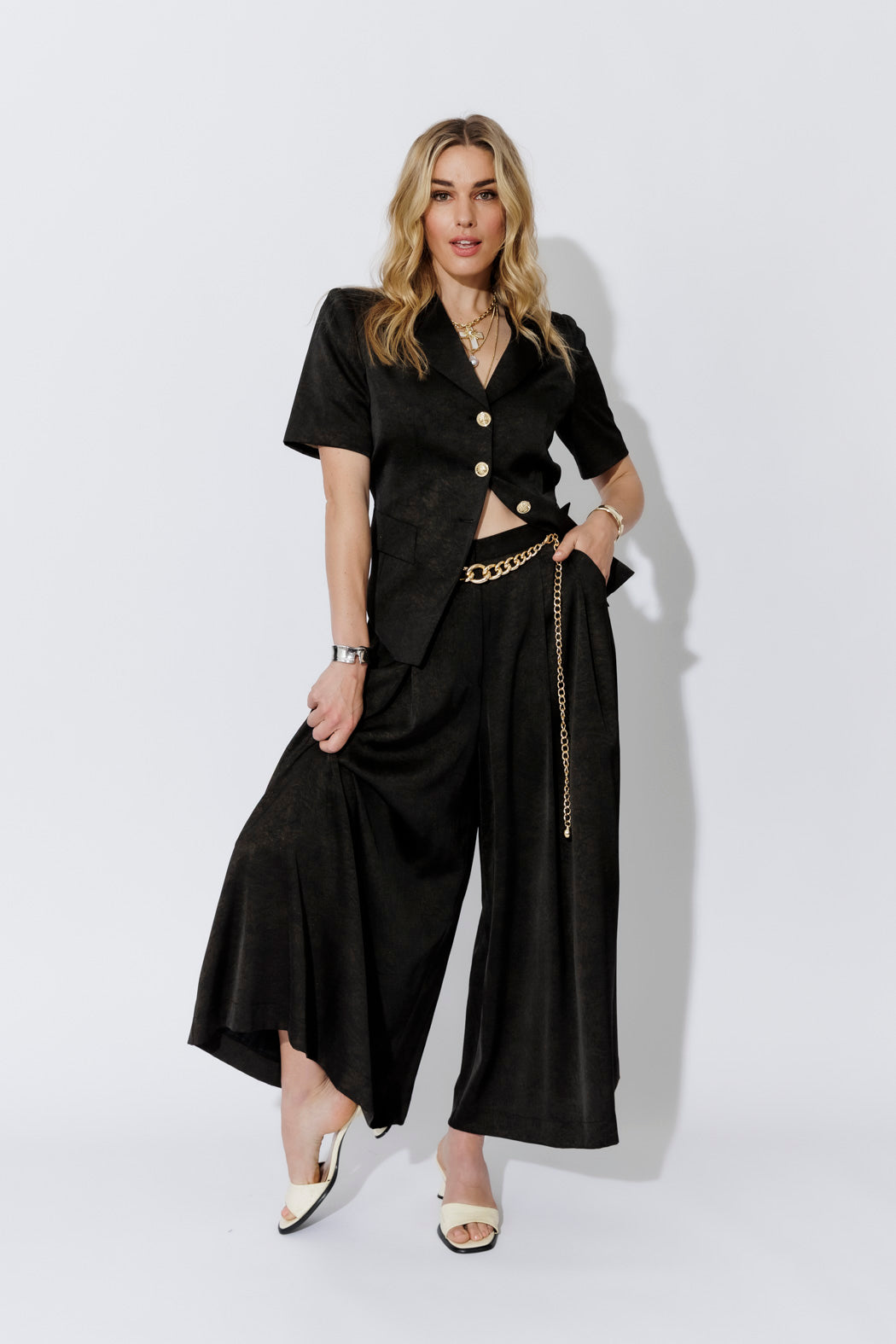 Black/Gold Short Sleeved Blazer